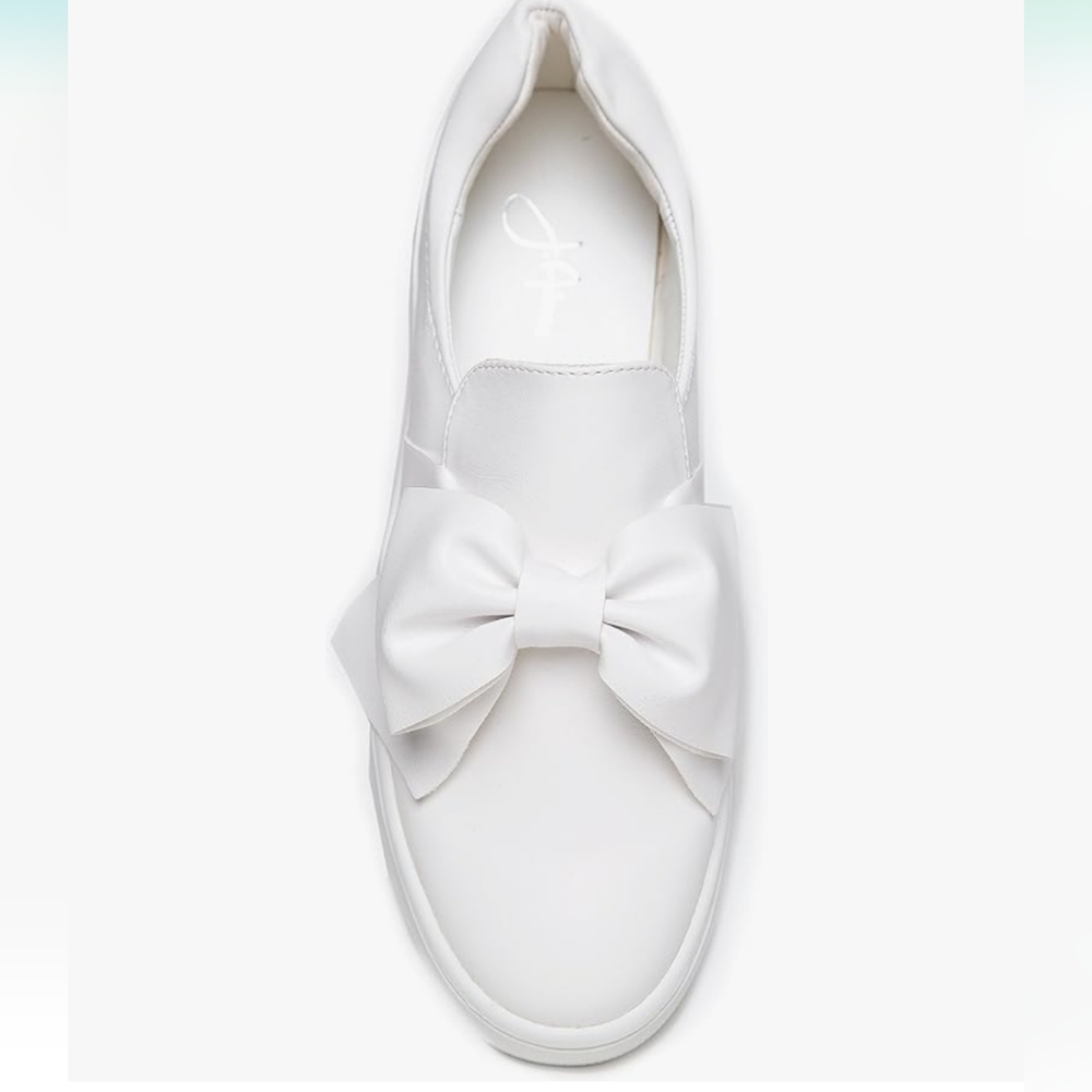 White slip on sneakers with bow, size 8.5
